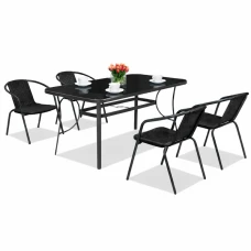 Комплект садових меблів 4Points Salento-4 з прямокутним столом 150х90х70см з чорною скляною стільницею, Чорний
