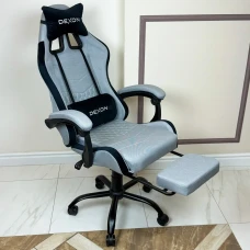 Геймерське ігрове крісло комп'ютерне DEXON ORION X з підставкою для ніг з тканини і велюровими подушками для пк розкладне Сірий