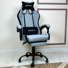 Геймерське ігрове крісло комп'ютерне DEXON ORION X з підставкою для ніг з тканини і велюровими подушками для пк розкладне Сірий