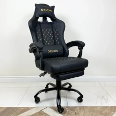 СИЛІКОНОВІ КОЛЕСА Геймерське ігрове крісло комп'ютерне DEXON ECLIPSE з підставкою для ніг з екошкіри антикіготь спортивне Чорний