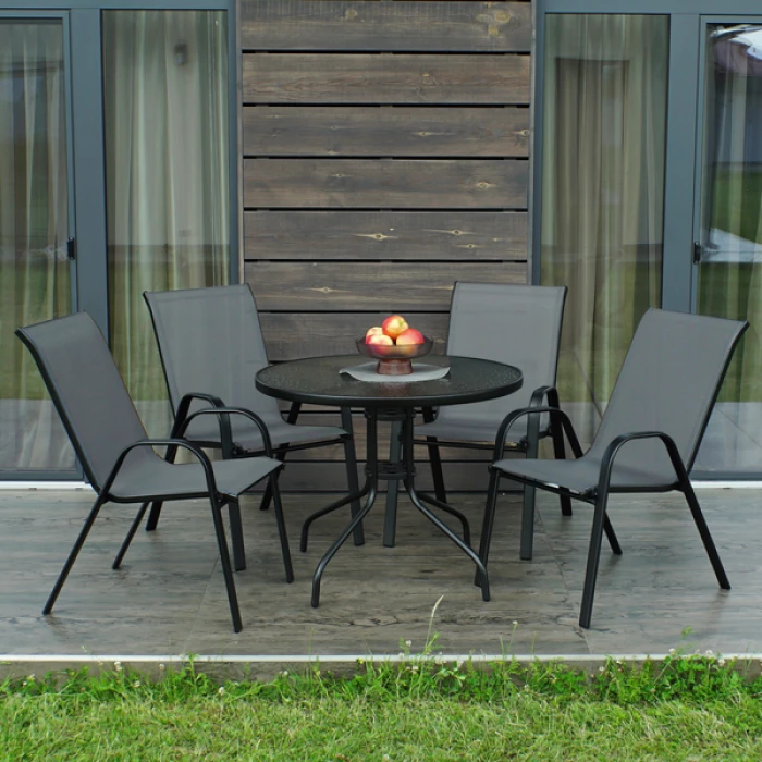 Комплект садових меблів 4Points ARTE-4 круглий стіл 80см, Сірий