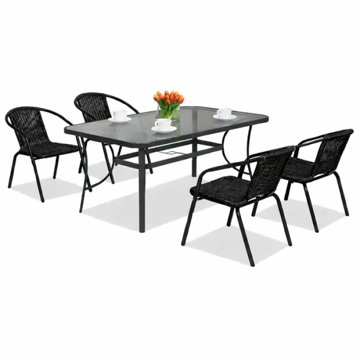 Комплект садовой мебели 4Points Gradara-4 с прямоугольным столом 120х70х70см, Черный