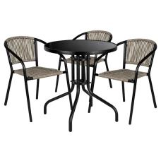 Комплект садовой мебели 4Points Spello-3 круглый стол ?60см с черной столешницей, Серый