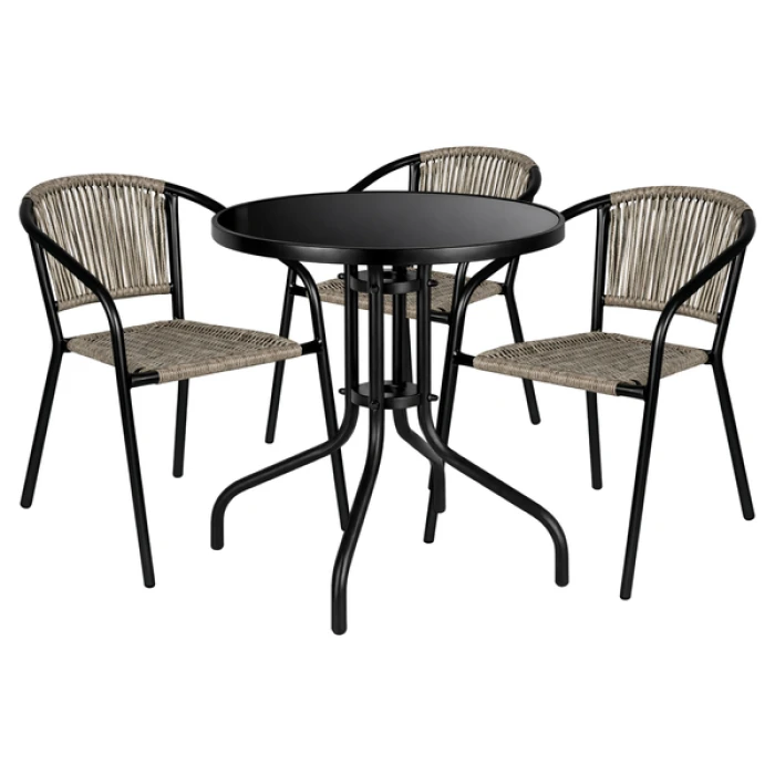 Комплект садовой мебели 4Points Spello-3 круглый стол ?60см с черной столешницей, Серый