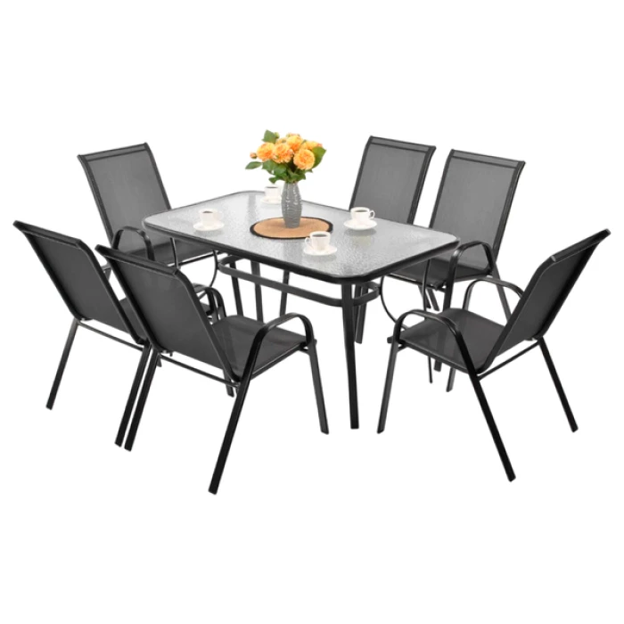 Комплект садовой мебели 4Points Modena-6 с прямоугольным столом 140х80х70см, Черный