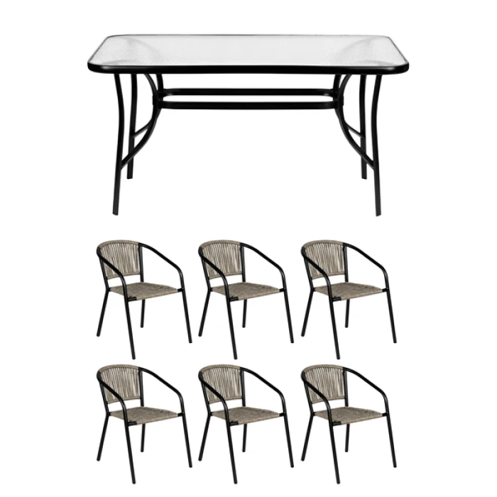 Комплект садових меблів 4Points Imperia-6 з прямокутним столом 120х70х70см, Сірий