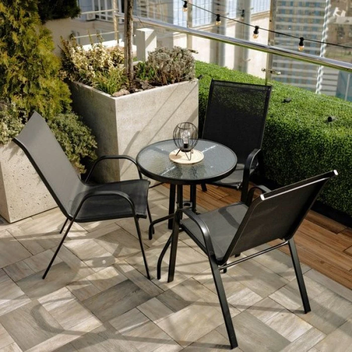 Комплект садових меблів 4Points Udine-3 з круглим столом 60см, Чорний