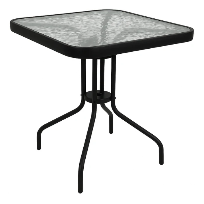 Стіл садовий 4Points Monza квадратний 60x60x70см, прозоре загартоване скло/чорний каркас