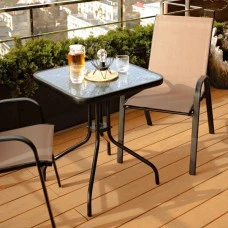 Стіл садовий 4Points Monza квадратний 60x60x70см, прозоре загартоване скло/чорний каркас