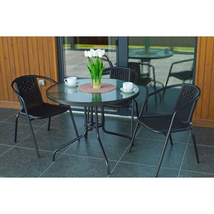 Комплект садових меблів 4Points PRATO-3 з круглим столом 80см, Чорний