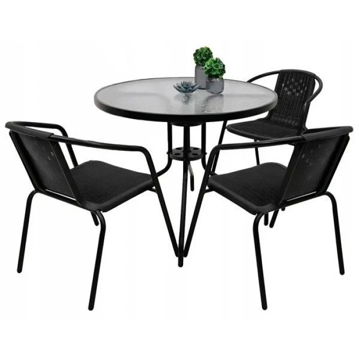 Комплект садових меблів 4Points PRATO-3 з круглим столом 80см, Чорний