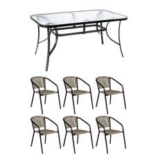 Комплект садових меблів 4Points Belluno-6 з прямокутним столом 150х90х70см, Сірий