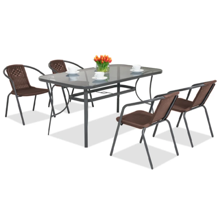 Комплект садовой мебели 4Points Ravello-4 с прямоугольным столом 140x80x70 см, Коричневый