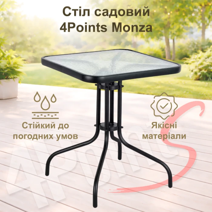 Комплект садових меблів 4Points Riva-2 з квадратним столом 60х60х70см, Чорний