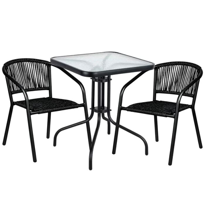 Комплект садових меблів 4Points Riva-2 з квадратним столом 60х60х70см, Чорний