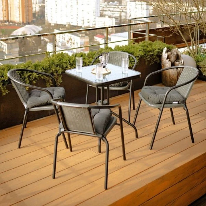 Комплект садовой мебели 4Points Monza-4 с квадратным столом 60х60х70см, Серый