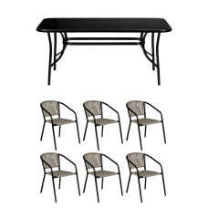 Комплект садових меблів 4Points Urbino-6 з прямокутним столом 120х70х70см з чорною стільницею, Сірий