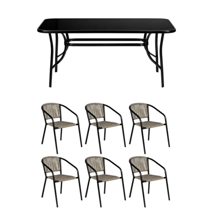 Комплект садових меблів 4Points Urbino-6 з прямокутним столом 120х70х70см з чорною стільницею, Сірий