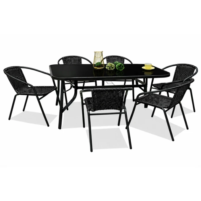 Комплект садовой мебели 4Points Ferrara-6 с прямоугольным столом 120х70х70см с черной столешницей, Черный