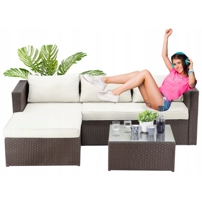 Садові меблі Chomik GARDEN LINE ATRANI коричневий + кремові подушки