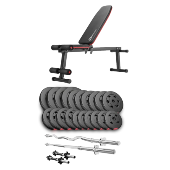Набор Hop-Sport Premium 105кг со скамьей HS-1010 Pro, штангами и гантелями.