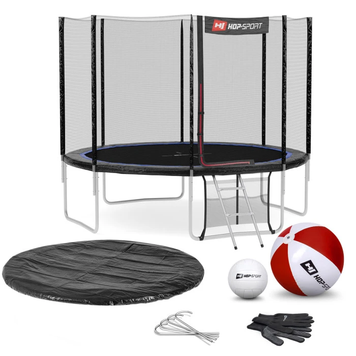 Батут Hop-Sport 12ft (366см) чорно-синій з зовнішньою сіткою