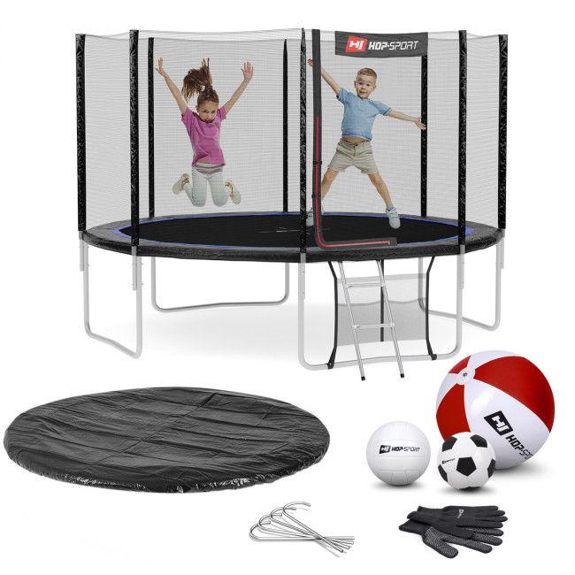Батут Hop-Sport 12ft (366см) черно-синий с наружной сеткой