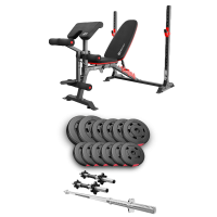 Набор Hop-Sport Premium 38кг со скамьей HS-1095, штангой и гантелями.