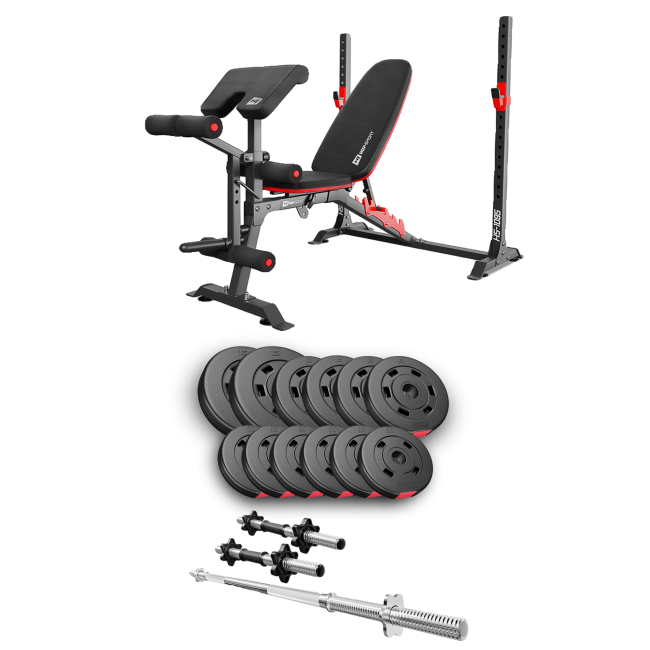 Набір Hop-Sport Premium 38кг з лавою HS-1095, штангою та гантелями
