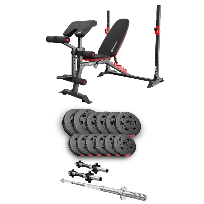 Набір Hop-Sport Premium 38кг з лавою HS-1095, штангою та гантелями