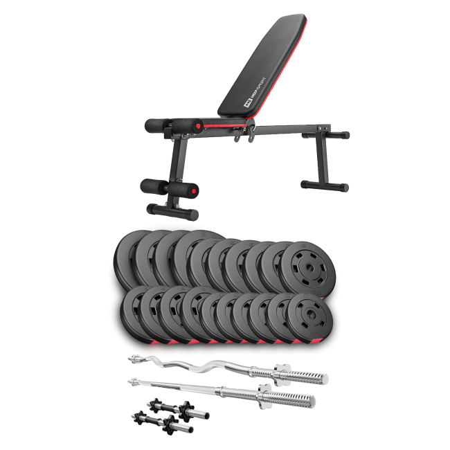 Набор Hop-Sport Premium 105кг со скамьей HS-1010 Pro, штангами и гантелями.