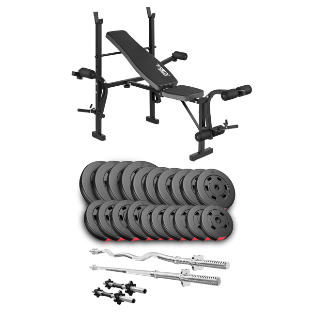 Набор Hop-Sport Premium 105кг со скамьей TX-055, штангами и гантелями.