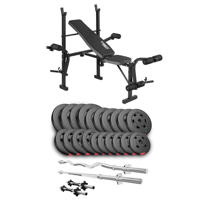 Набір Hop-Sport Premium 105кг з лавою TX-055, штангами та гантелями