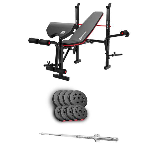 Набор Hop-Sport Premium 39кг со скамьей HS-1055 Pro и штангой