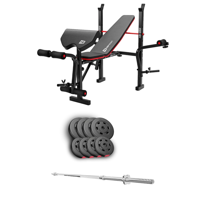 Набір Hop-Sport Premium 39кг з лавою HS-1055 Pro та штангою