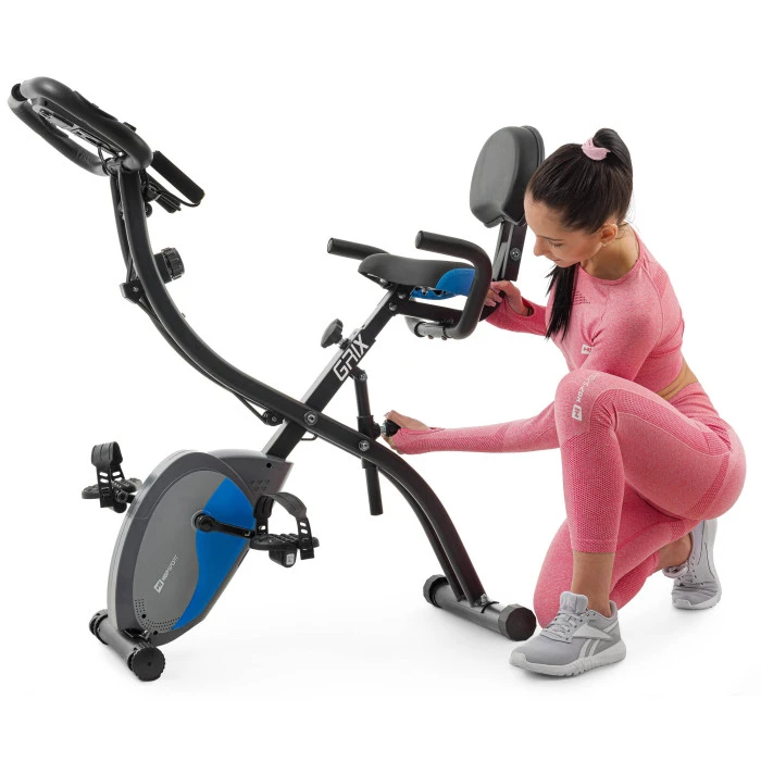 Велотренажер магнитный Hop-Sport HS-3010X Grix X-Bike с эспандерами черно-синий