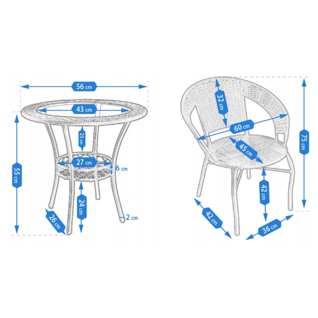 Набір садових меблів Jumi SATURN стіл та 2 стільці коричневий