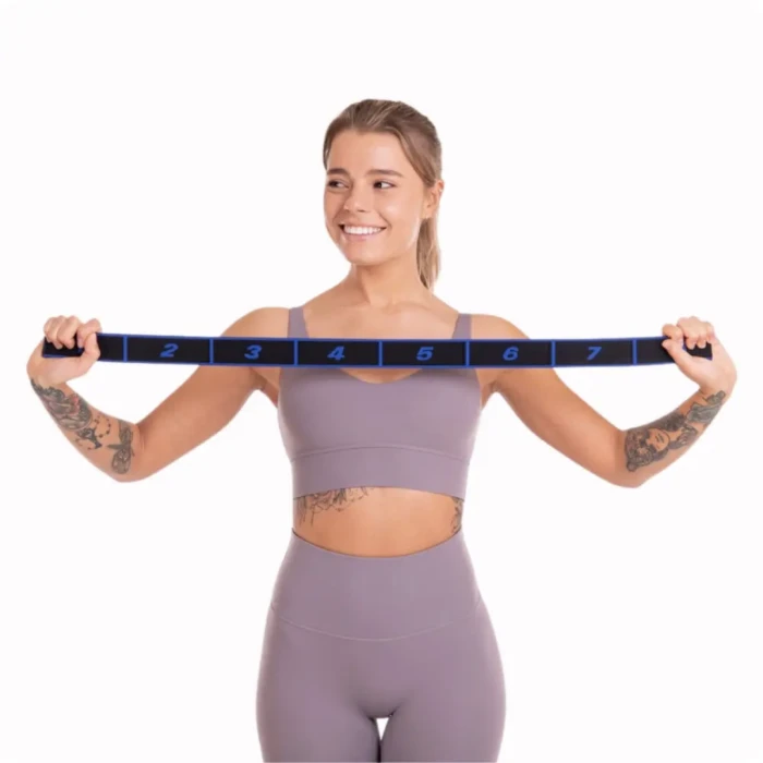 Резинка для фитнеса с петлями Queenfit 86,5х4см черно-голубая