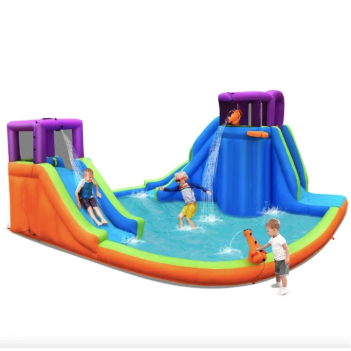 Надувна водна гірка Costway Canons з водяними пістолетами та баскетбольним кільцем (без вентилятора)