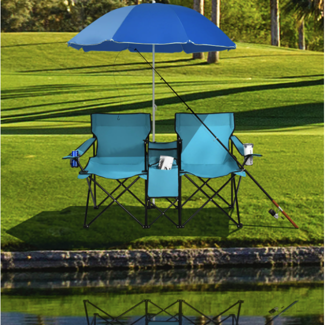 Комплект розкладних стільців Costway Parma з парасолькою бірюзовий
