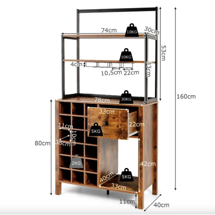 Стеллаж винный Costway Vinoteca кухонный шкаф в стиле Loft