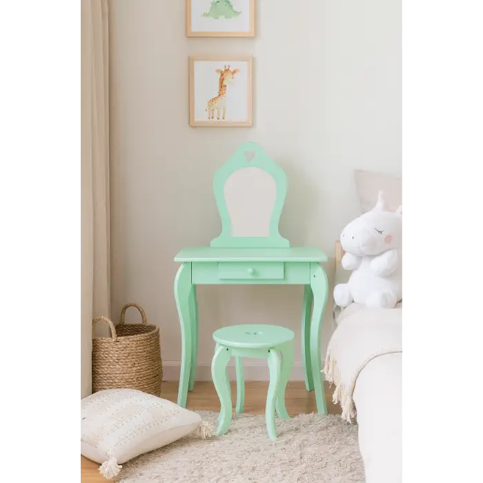 Детский туалетный столик Chomik ELSA с зеркалом + бирюзовый стул.