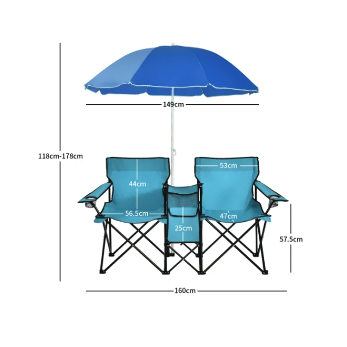 Комплект розкладних стільців Costway Parma з парасолькою бірюзовий