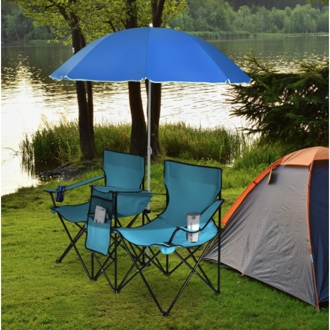 Комплект розкладних стільців Costway Parma з парасолькою бірюзовий