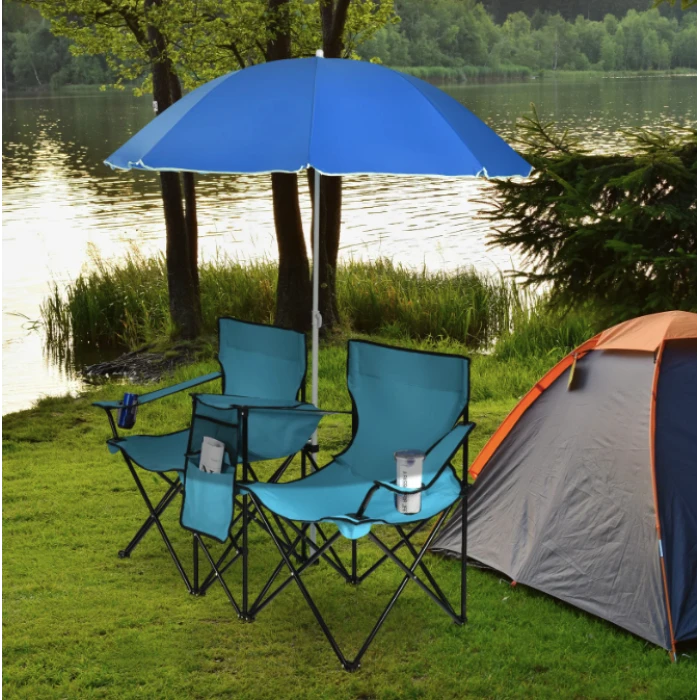 Комплект розкладних стільців Costway Parma з парасолькою бірюзовий