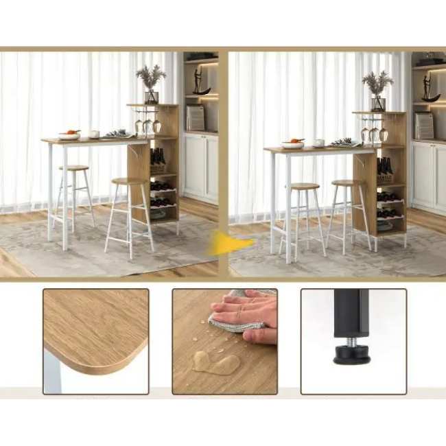 Барный стол со стульями Costway Bistro с держателем винных бокалов натуральный