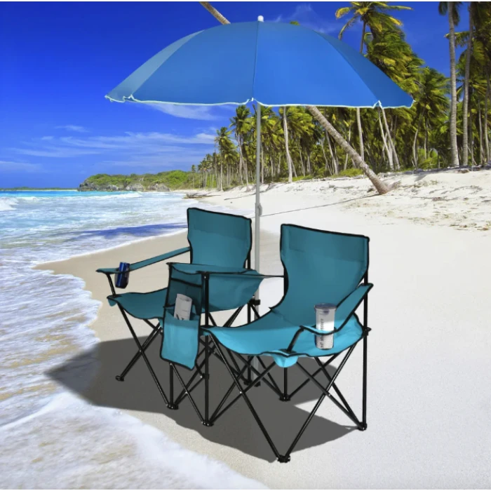 Комплект розкладних стільців Costway Parma з парасолькою бірюзовий