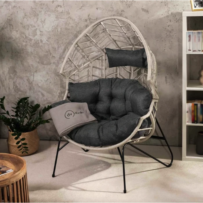 Крісло-кокон ротангове Di Volio Alcamo для відпочинку сірий