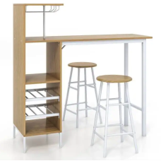 Барный стол со стульями Costway Bistro с держателем винных бокалов натуральный