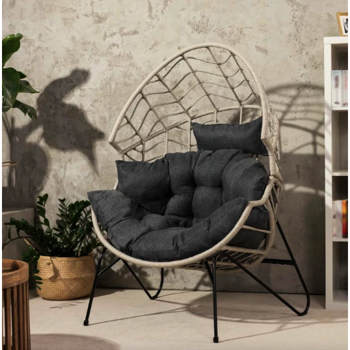 Крісло-кокон ротангове Di Volio Alcamo для відпочинку сірий